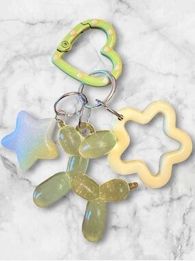Pastel Balloon Dog Keychain with Heart Carabiner
